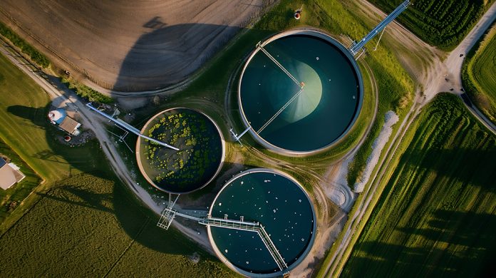 Aerial photo of biogas plant Horsens Denmark : Generative AI